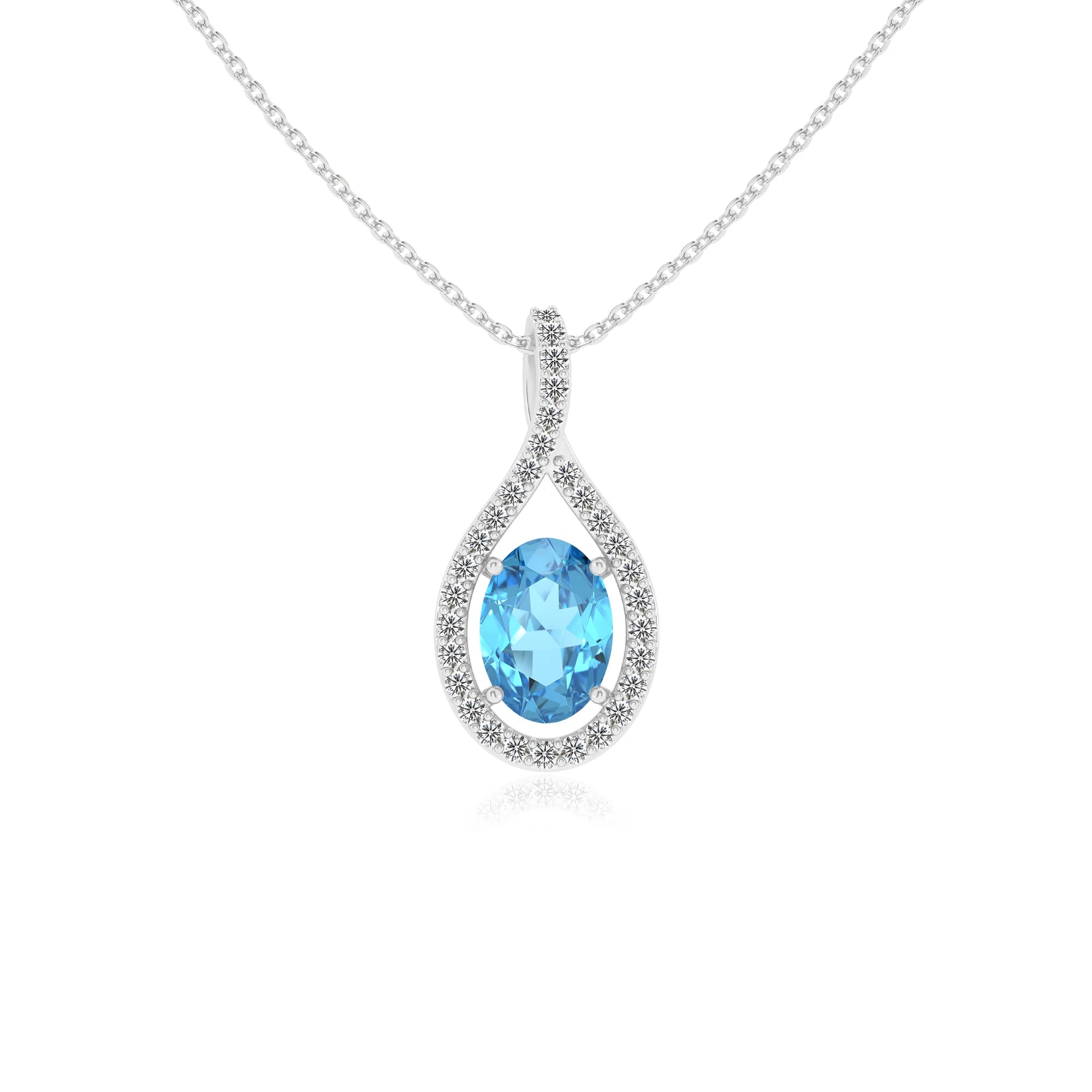 natural swiss-blue-topaz oval solitaire necklaces in platinum