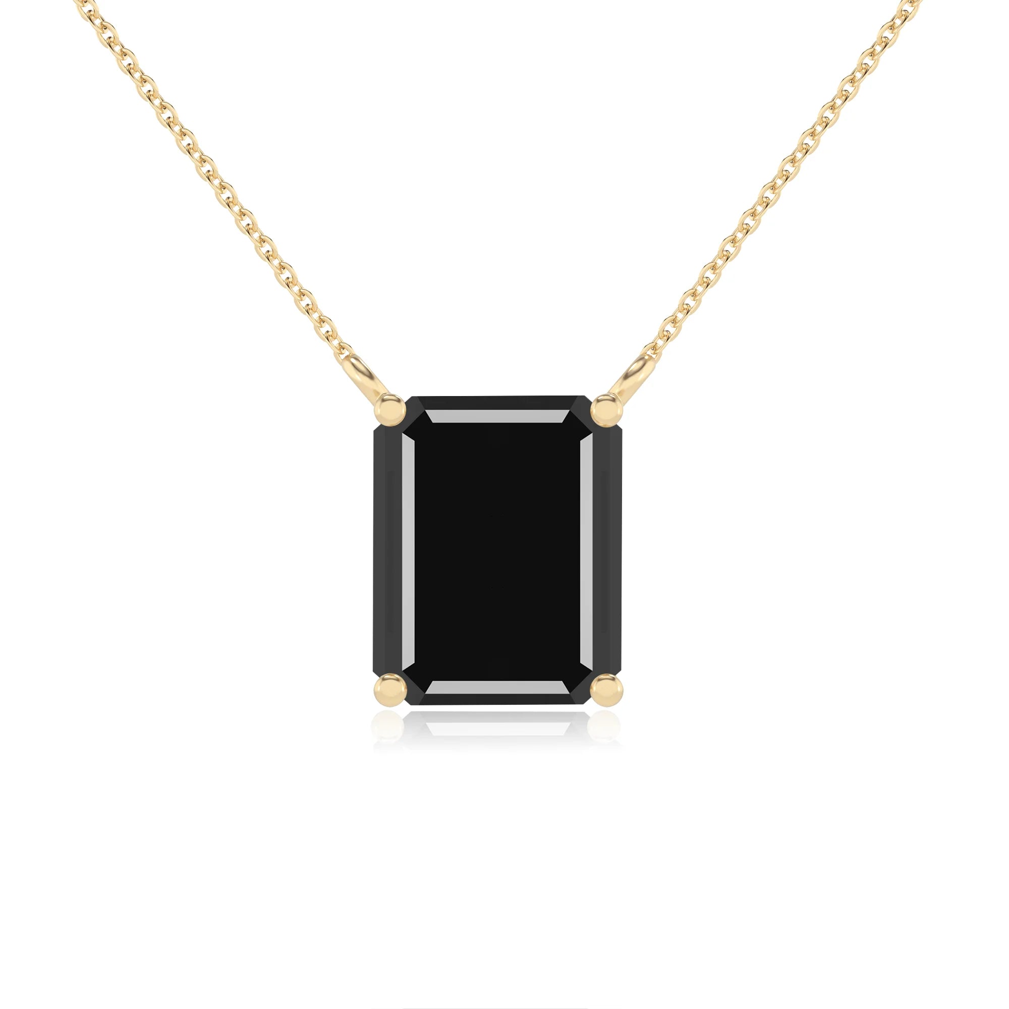 natural black-onyx emerald cut solitaire necklaces in yellow gold