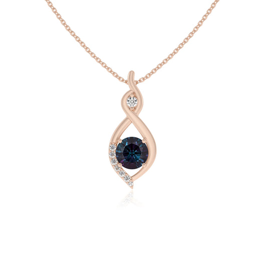 lab grown alexandrite round solitaire necklaces in rose gold