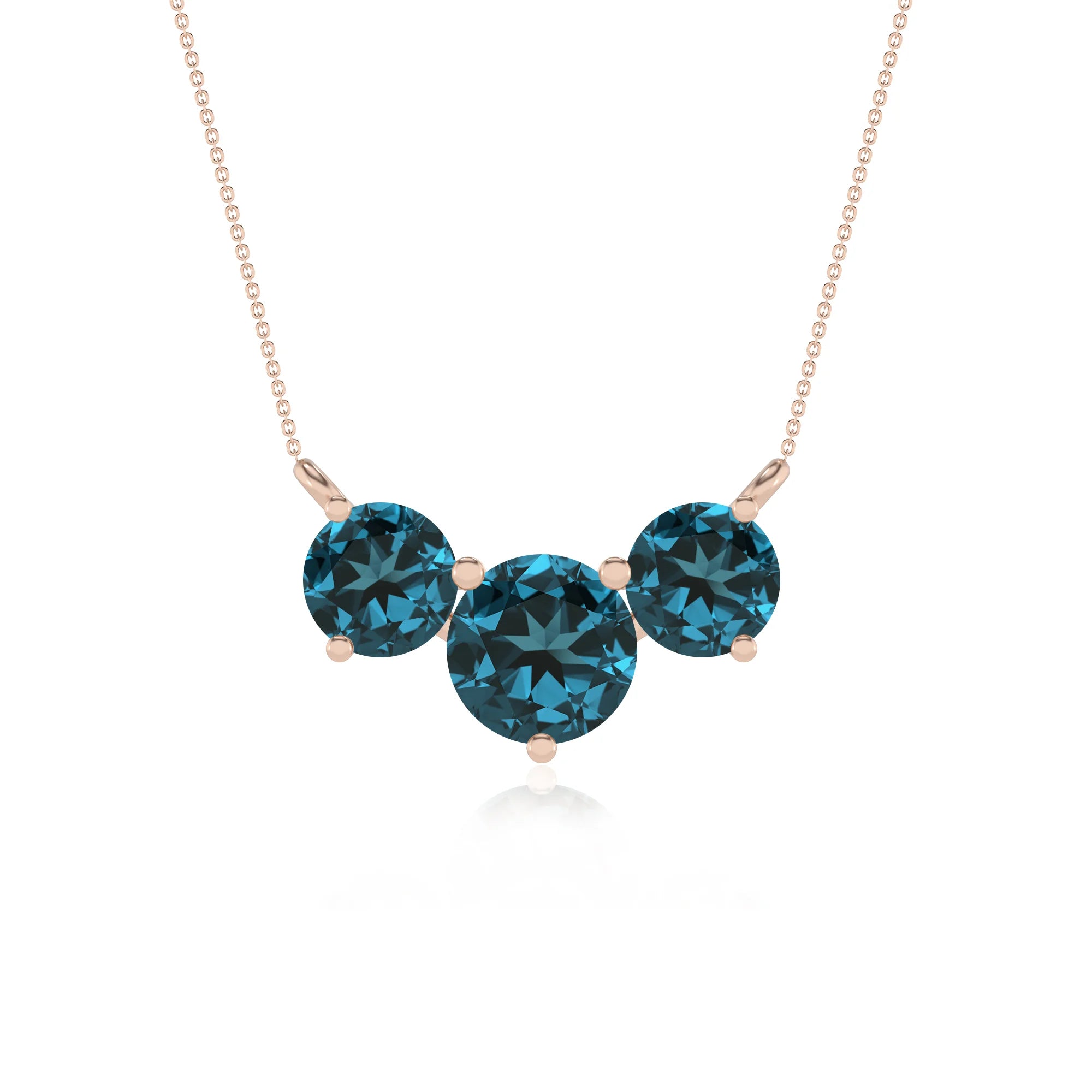 natural london-blue-topaz round solitaire v-bale necklaces in rose gold