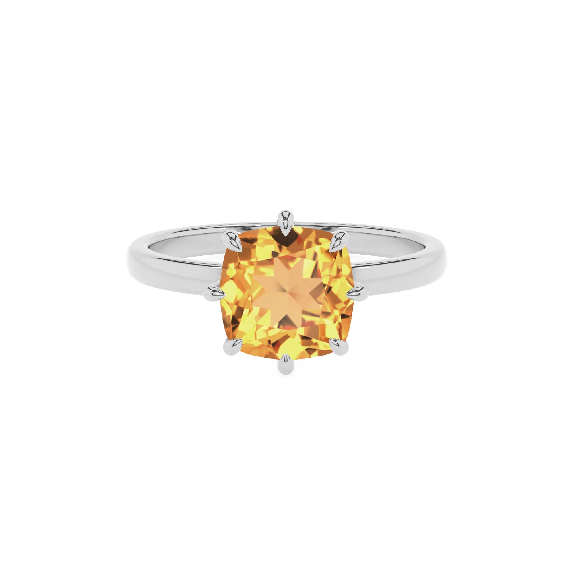 lab grown citrine cushion solitaire rings in white gold