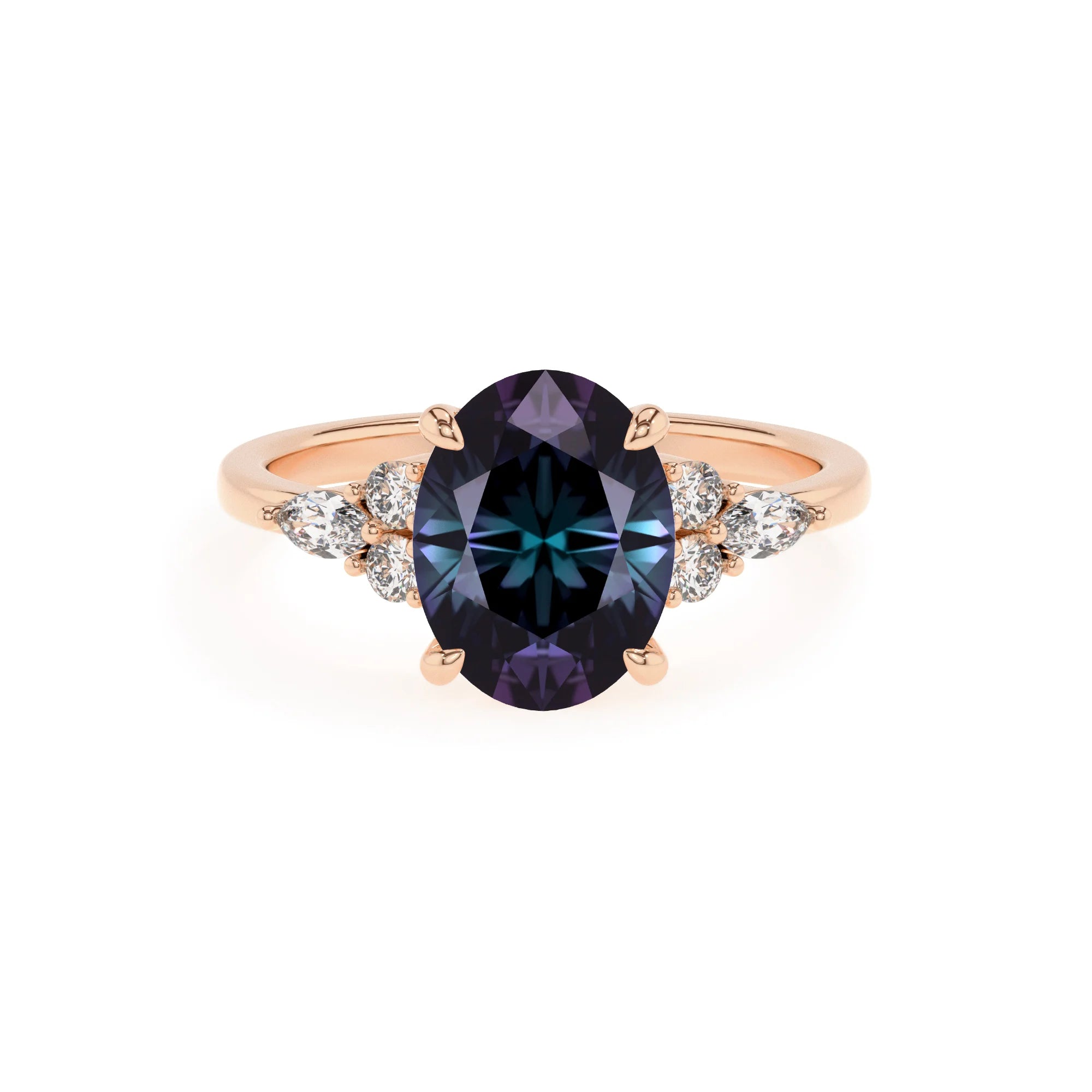lab grown alexandrite oval solitaire rings in rose gold