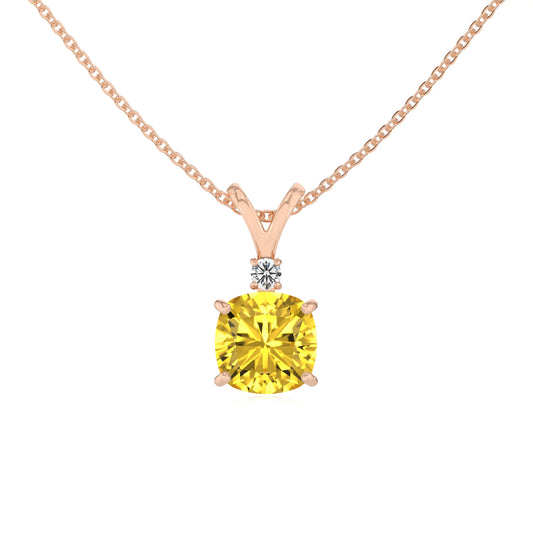 lab grown yellow-sapphire cushion solitaire v-bale necklaces in rose gold