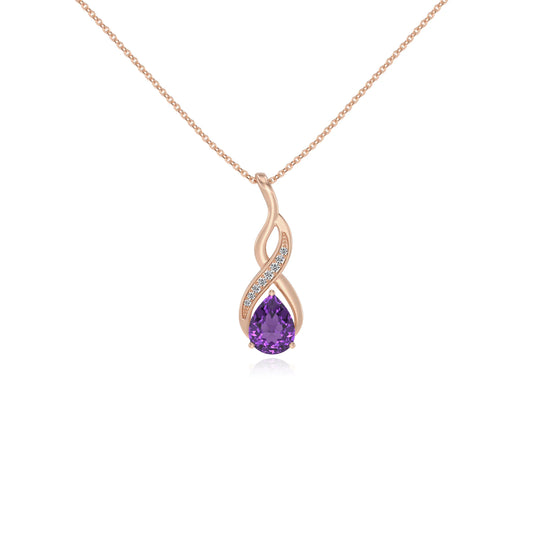 lab grown amethyst pear solitaire necklaces in rose gold