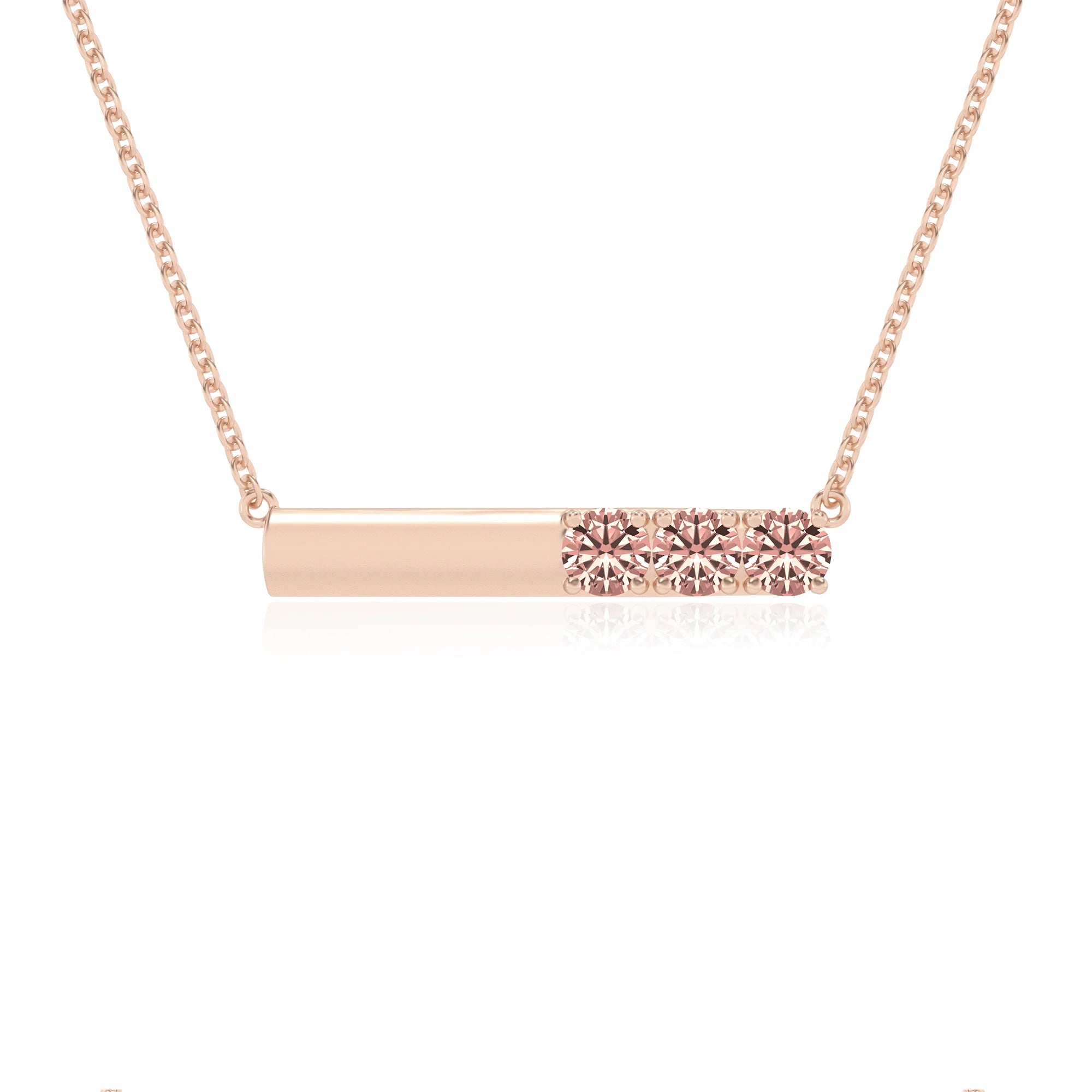 lab grown morganite round bar v-bale necklaces in rose gold