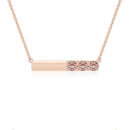 lab grown morganite round bar v-bale necklaces in rose gold