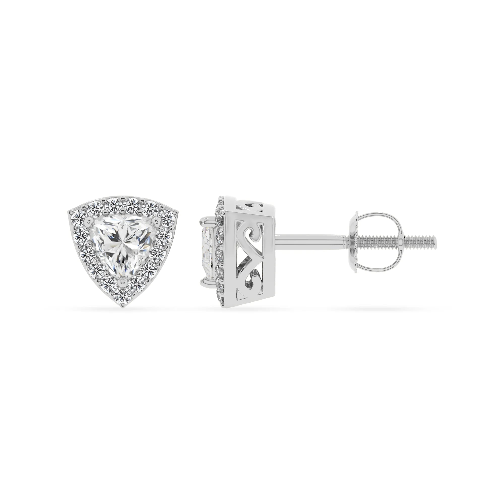 lab grown moissanite trillion stud earrings in platinum