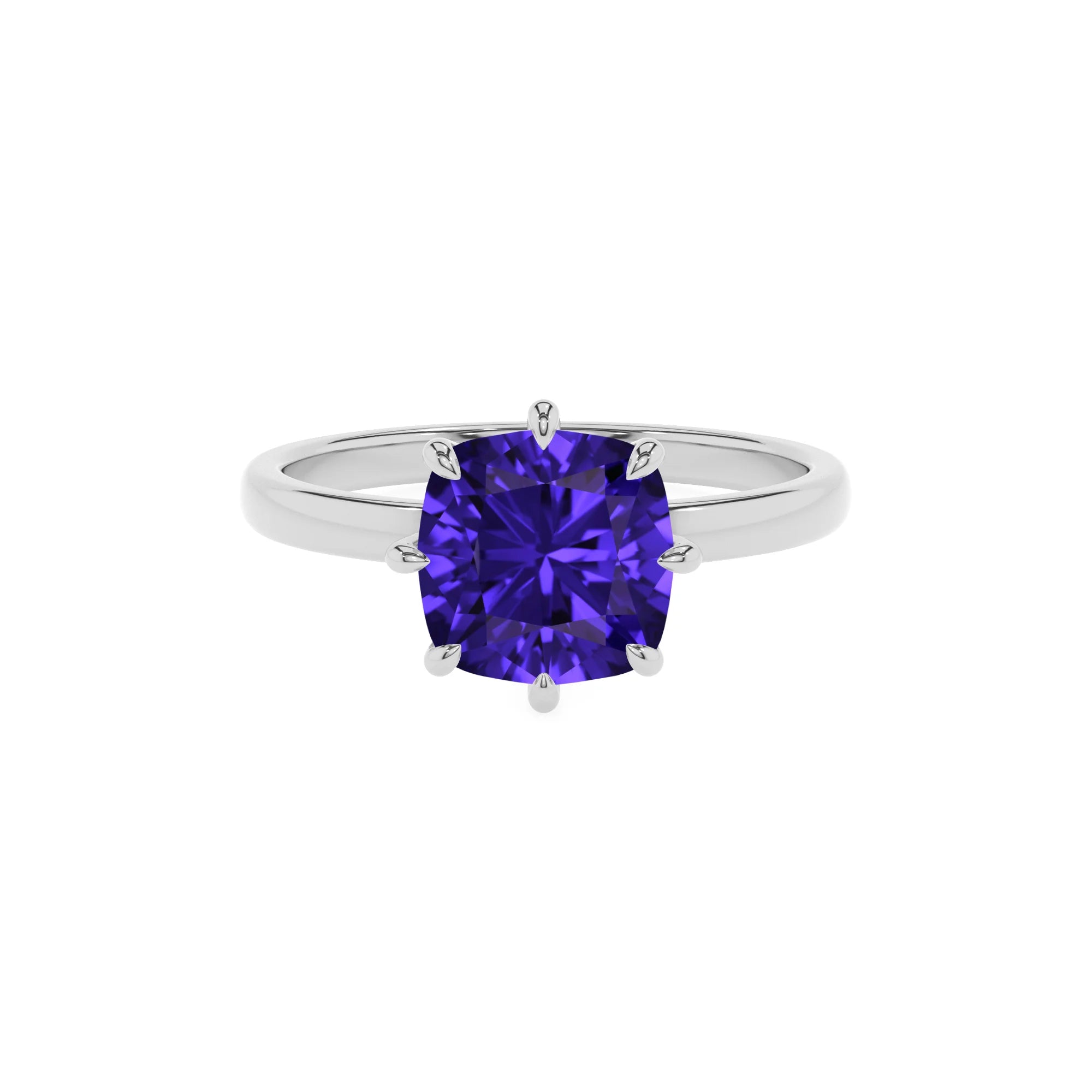 lab grown tanzanite cushion solitaire rings in platinum
