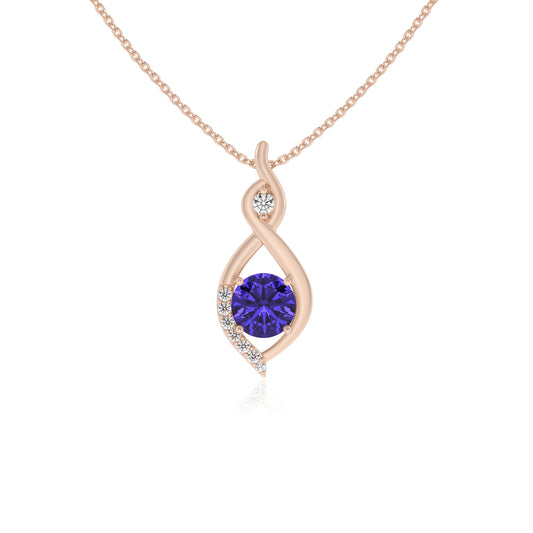 lab grown tanzanite round solitaire necklaces in rose gold