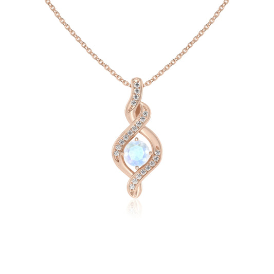 natural rainbow-moonstone round solitaire necklaces in rose gold