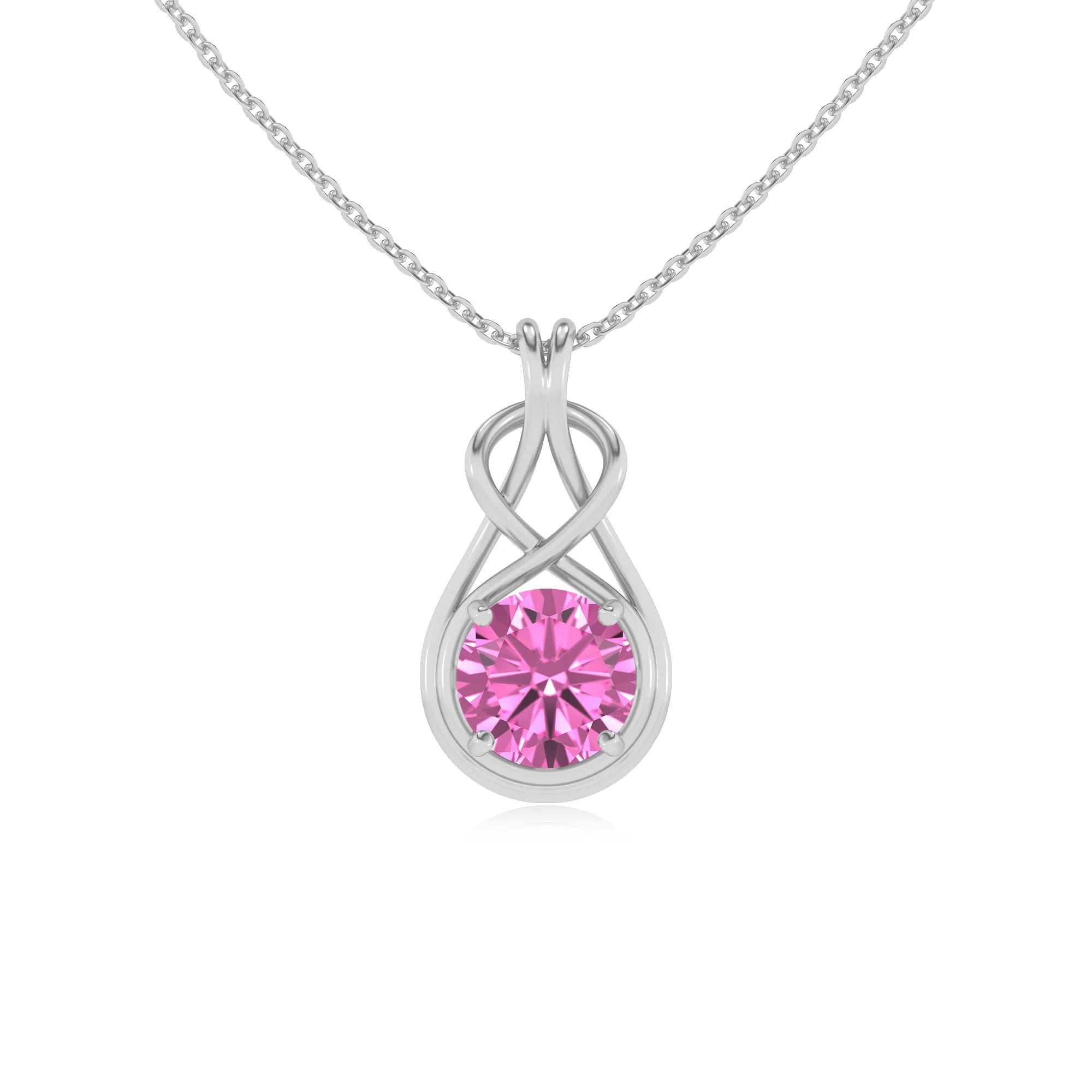 lab grown pink-sapphire round solitaire necklaces in sterling silver
