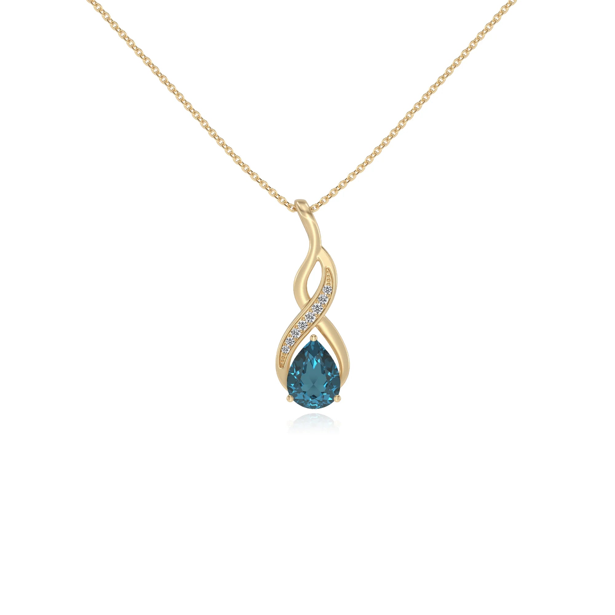 natural london-blue-topaz pear solitaire necklaces in yellow gold