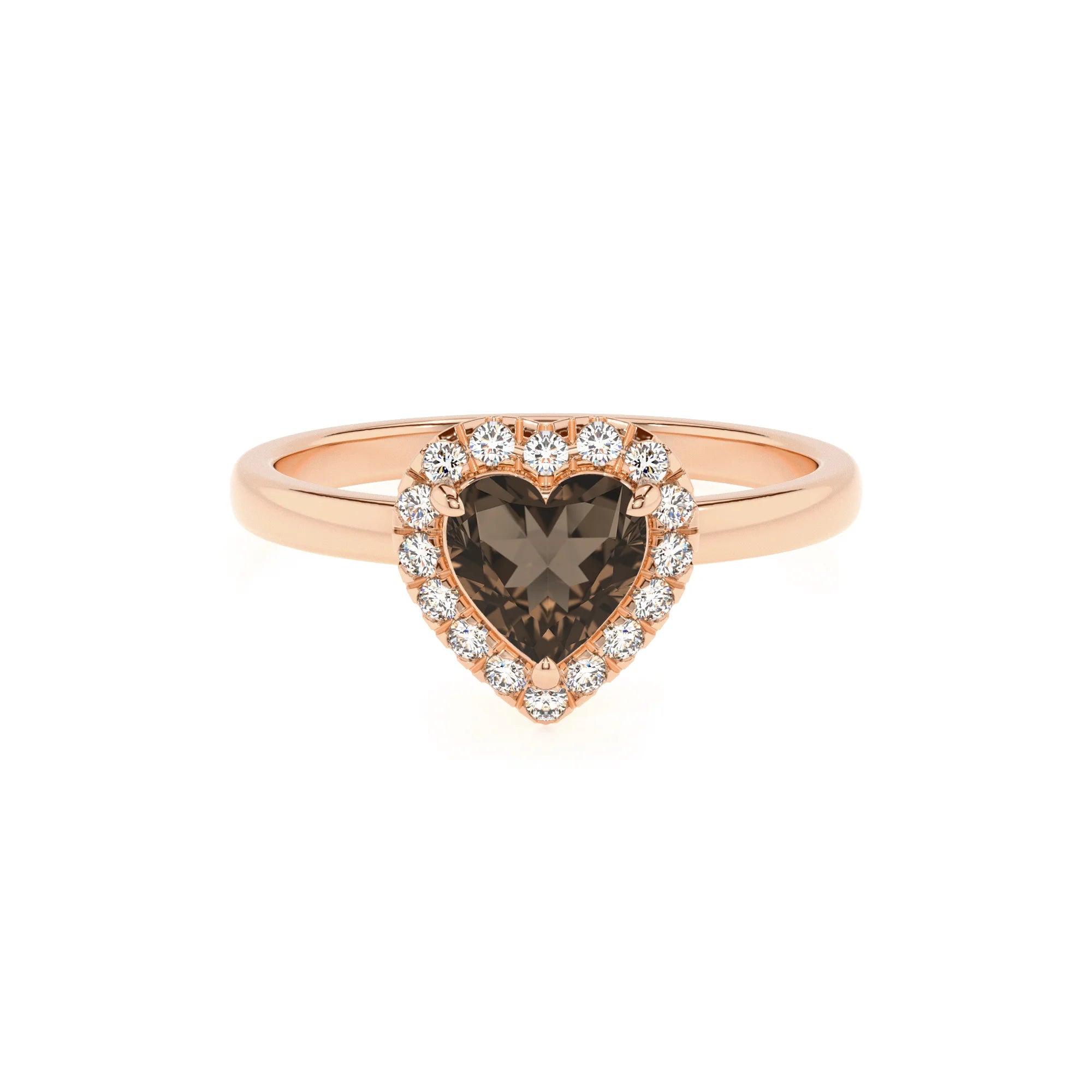 natural smoky-quartz heart solitaire rings in rose gold