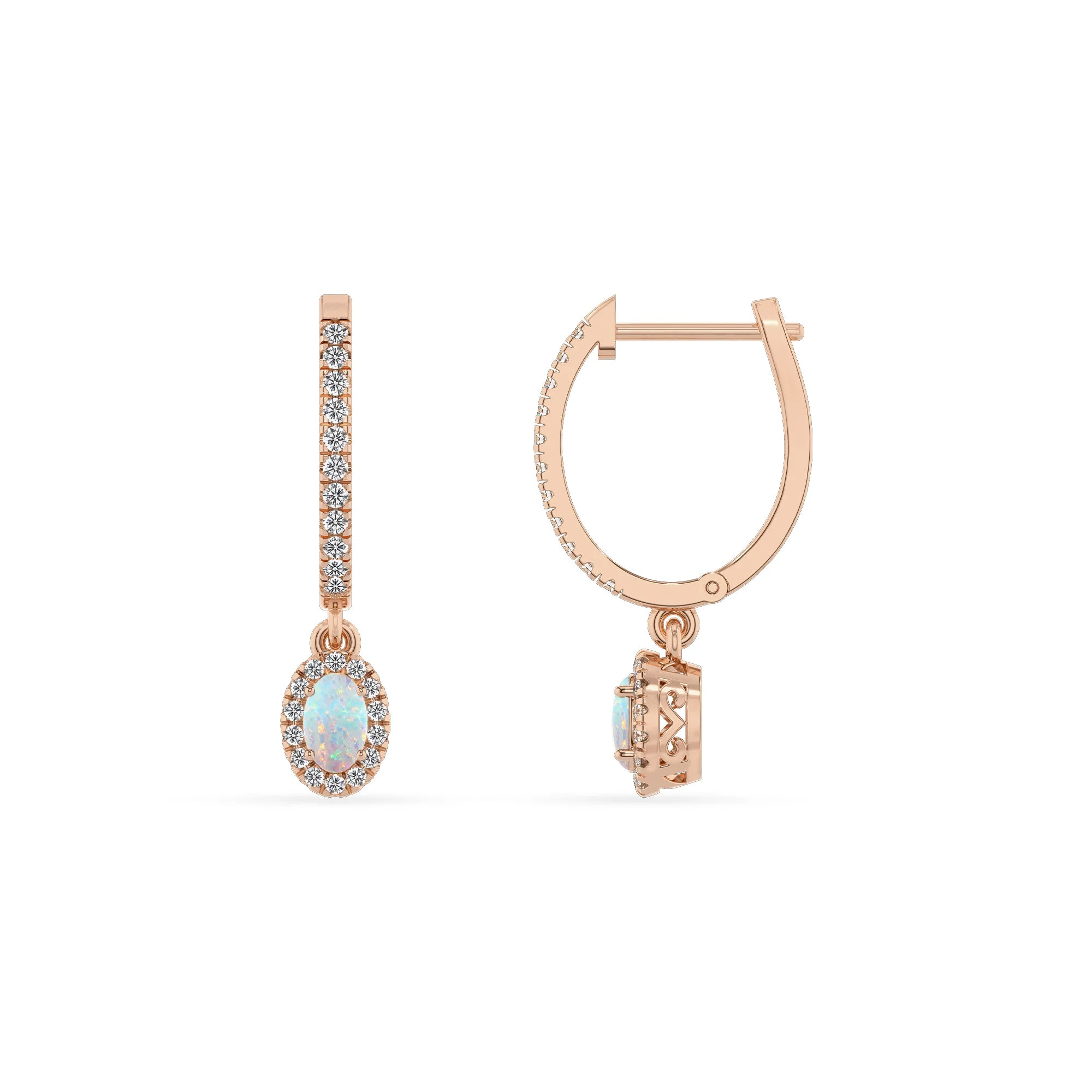 lab grown opal oval drop earrings in rose gold