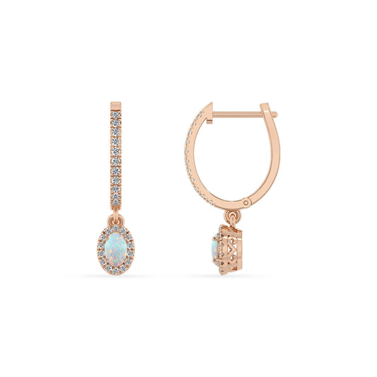 lab grown opal oval drop earrings in rose gold