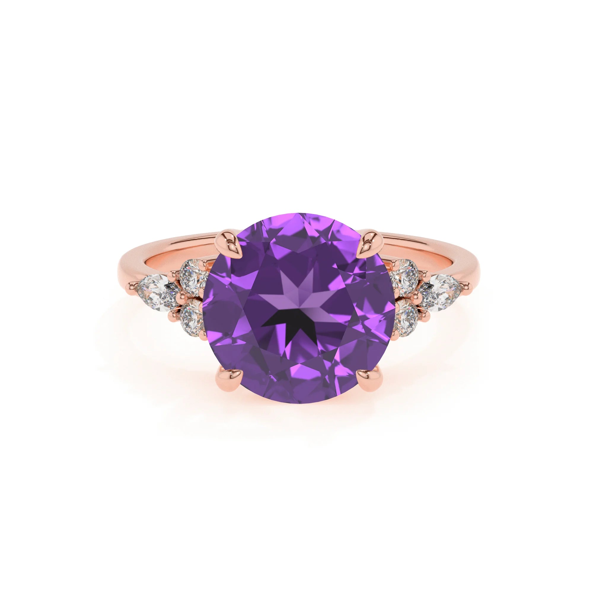 lab grown amethyst round solitaire rings in rose gold