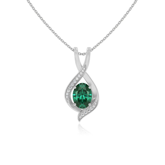 lab grown emerald oval solitaire necklaces in platinum
