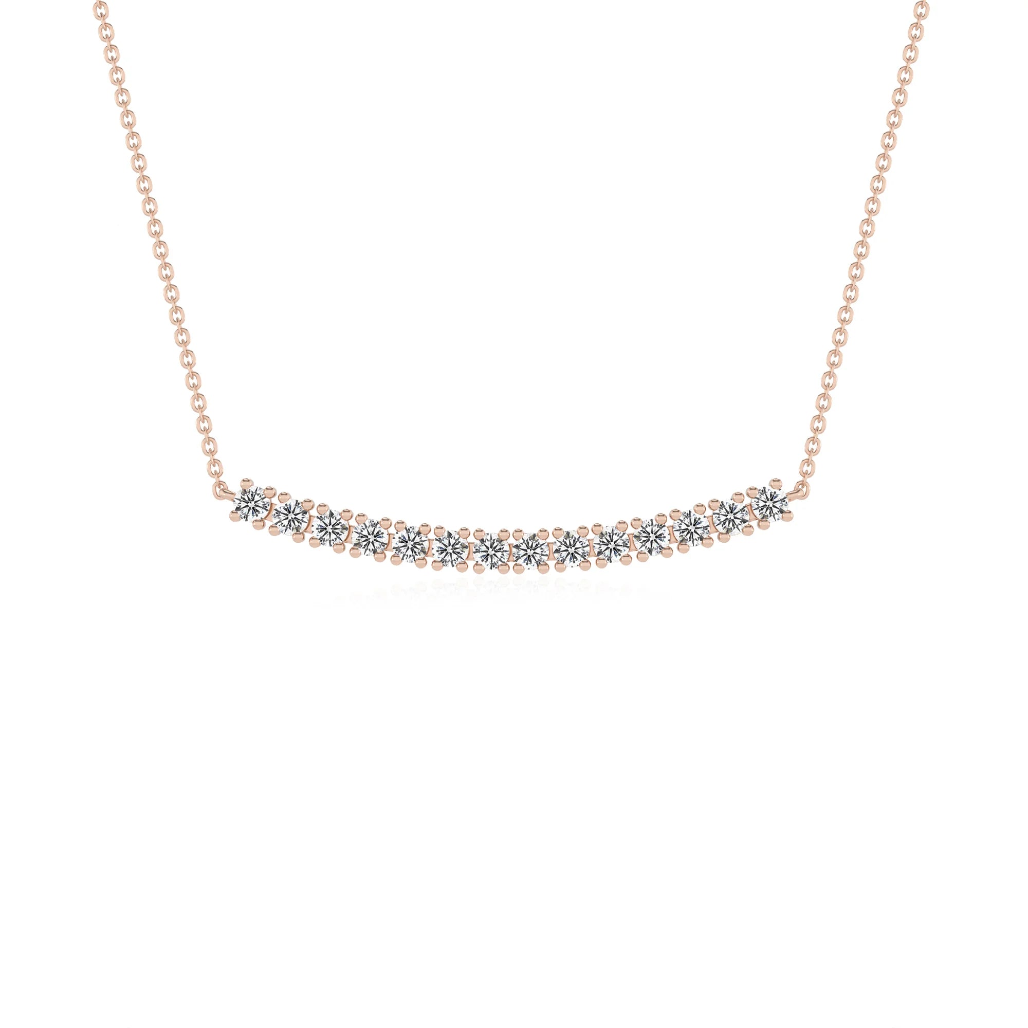 lab grown moissanite round bar necklaces in rose gold