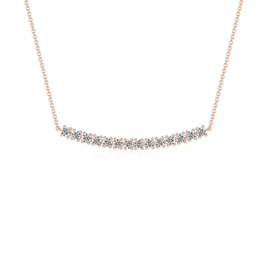 lab grown moissanite round bar necklaces in rose gold