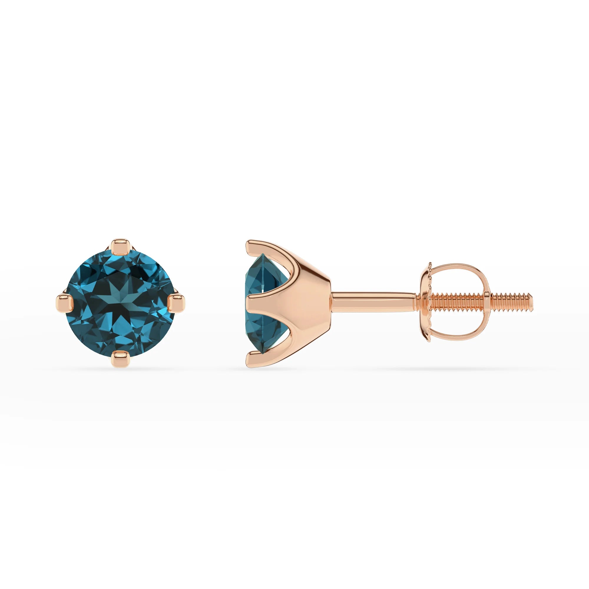 natural london blue topaz round stud earrings in rose gold