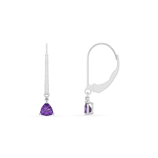 lab grown amethyst trillion drop earrings in white gold