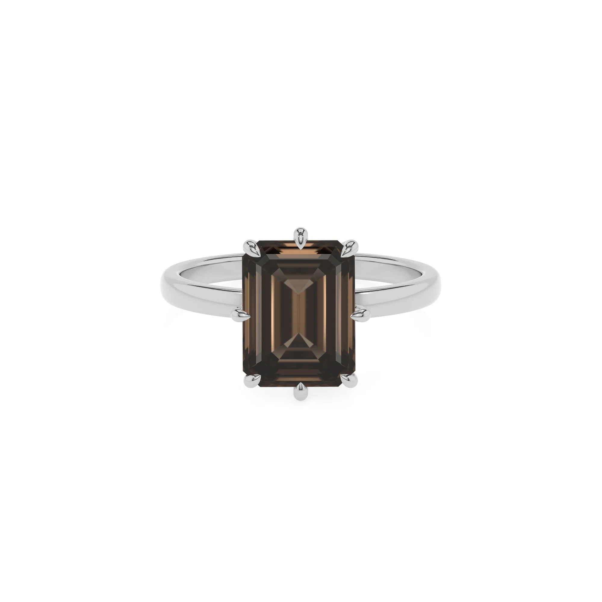 natural smoky-quartz emerald cut solitaire rings in white gold
