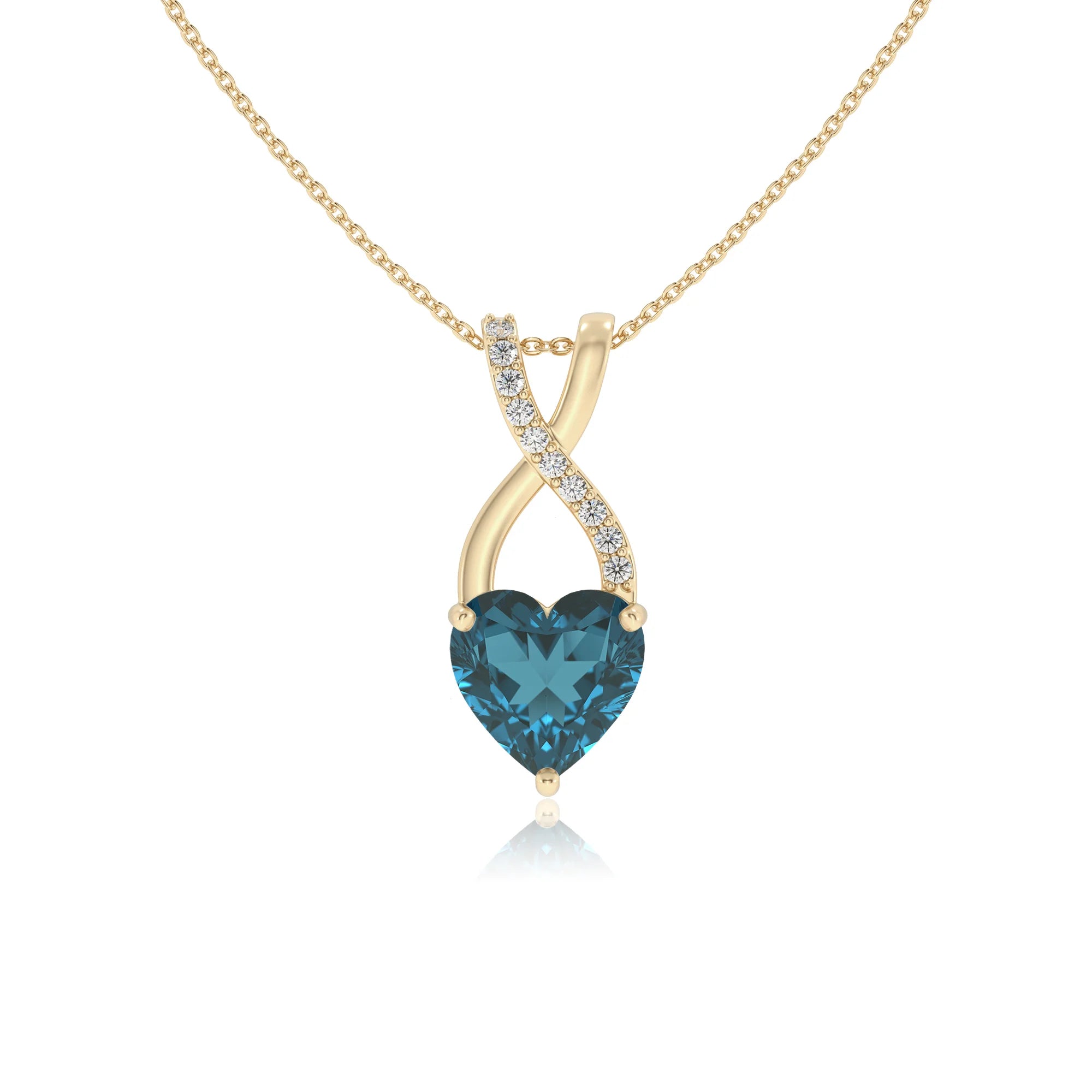 natural london-blue-topaz heart solitaire necklaces in yellow gold