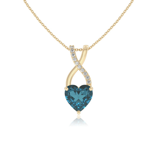 natural london-blue-topaz heart solitaire necklaces in yellow gold