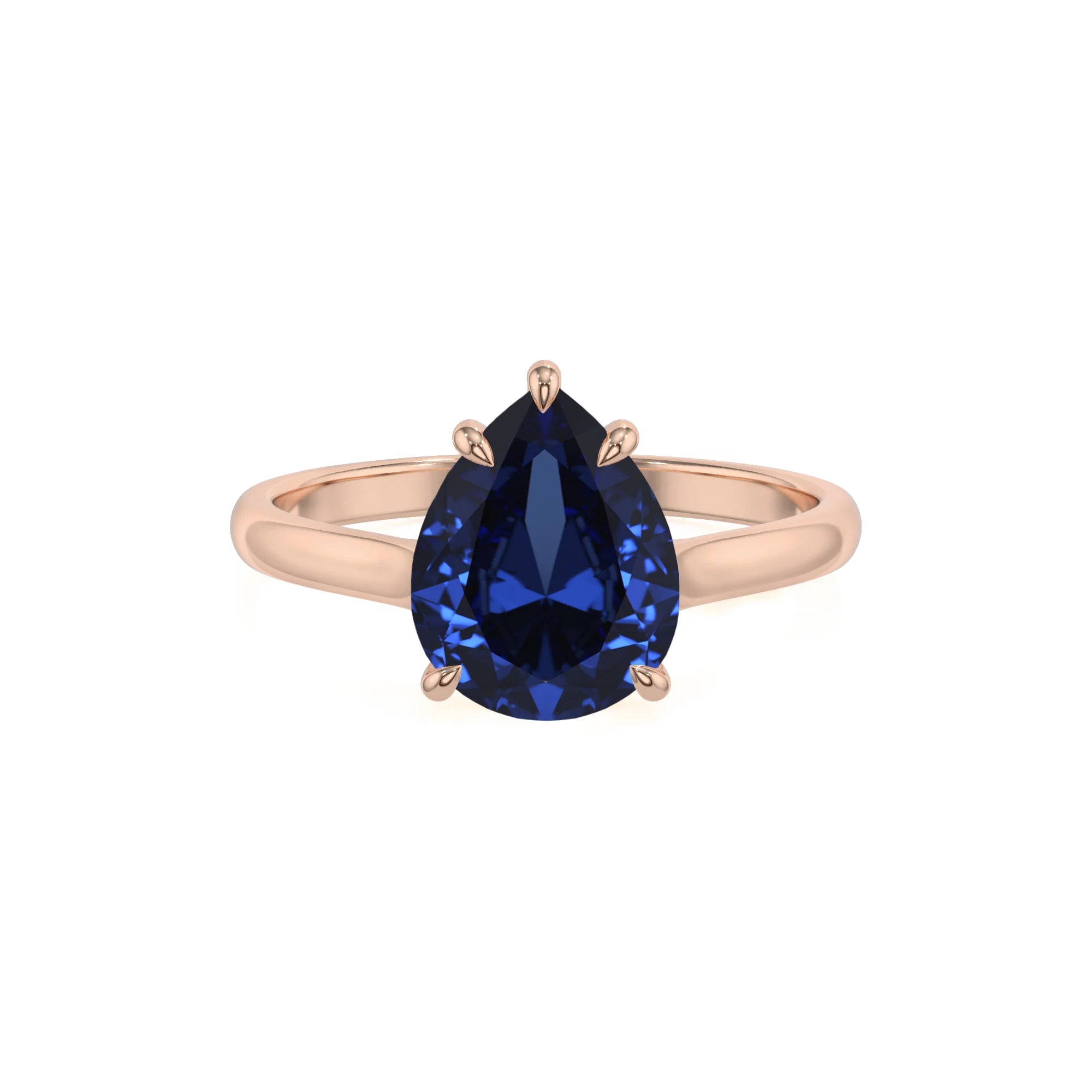 lab grown blue-sapphire pear solitaire rings in rose gold