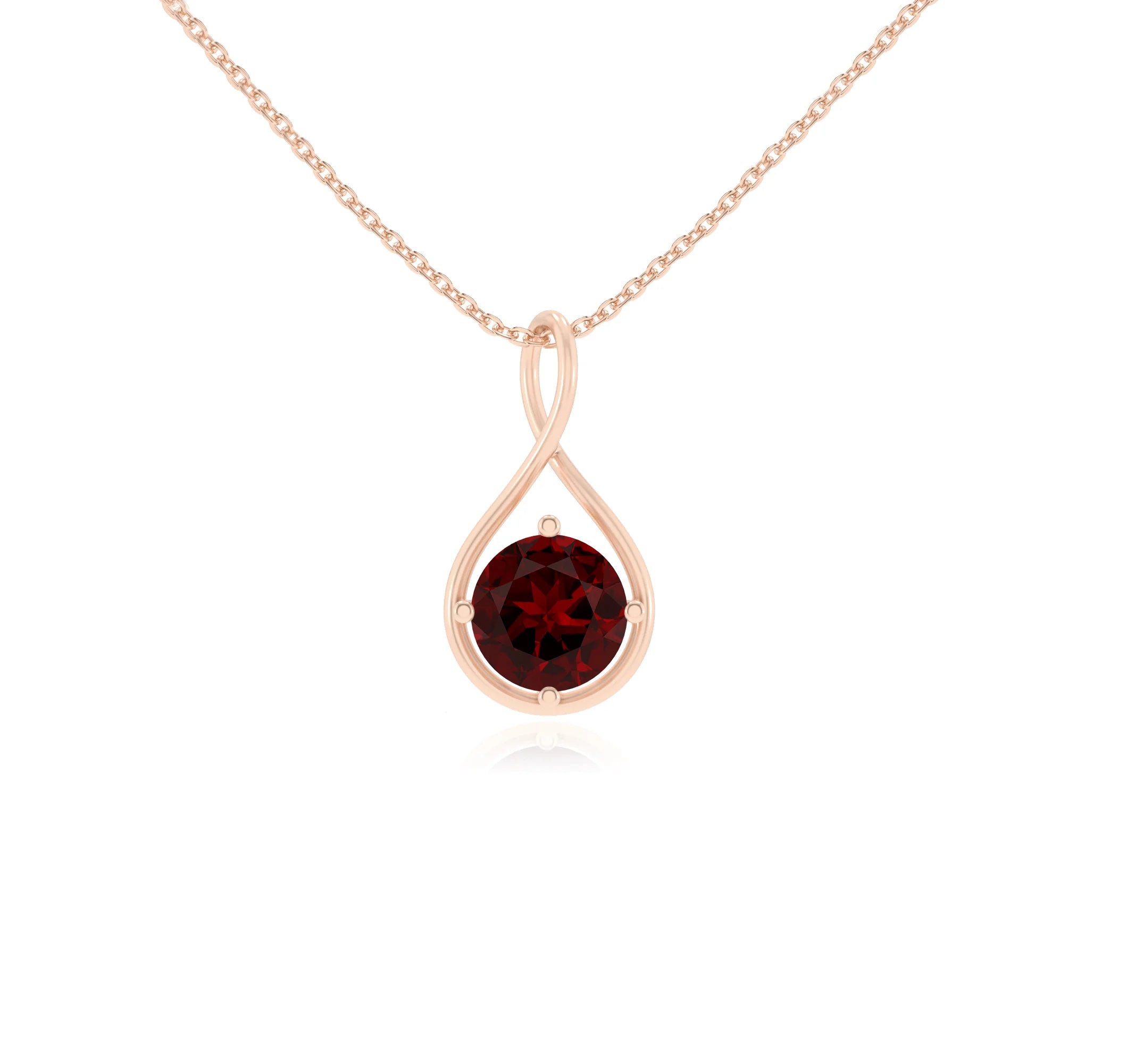 natural garnet round solitaire necklaces in rose gold