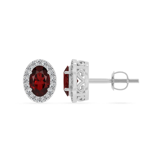 natural garnet oval stud earrings in white gold