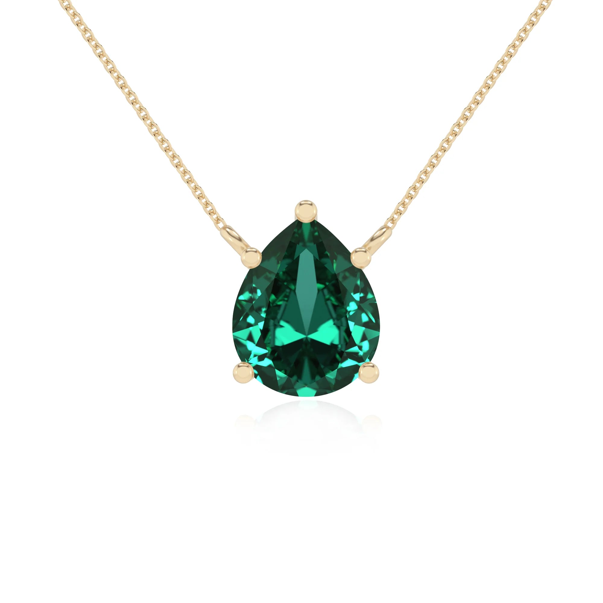 lab grown emerald pear solitaire necklaces in yellow gold