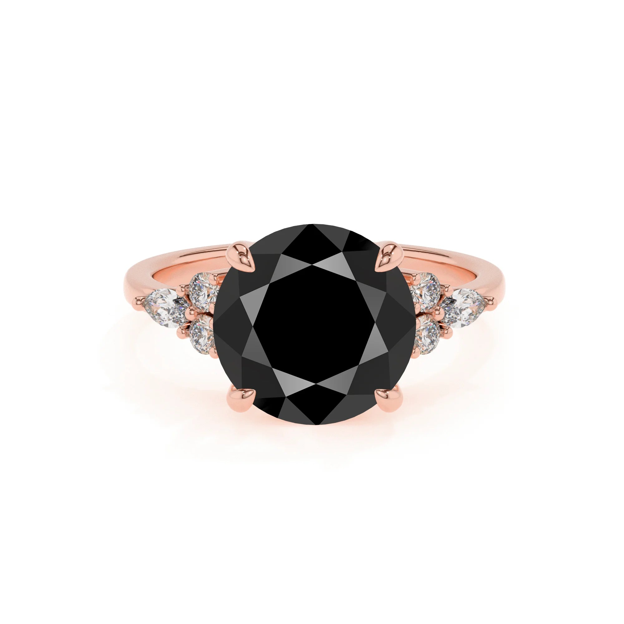 natural black-onyx round solitaire rings in rose gold