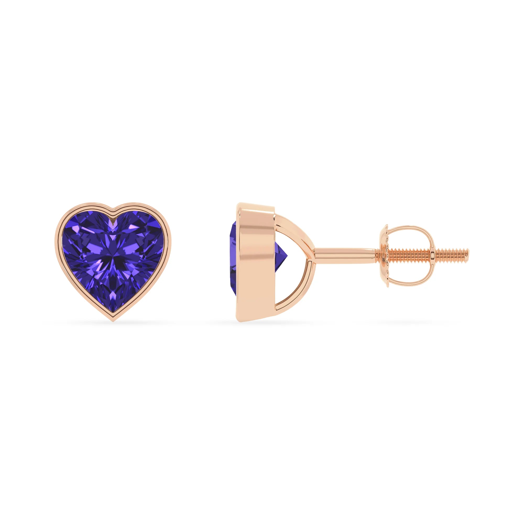 lab grown tanzanite heart stud earrings in rose gold