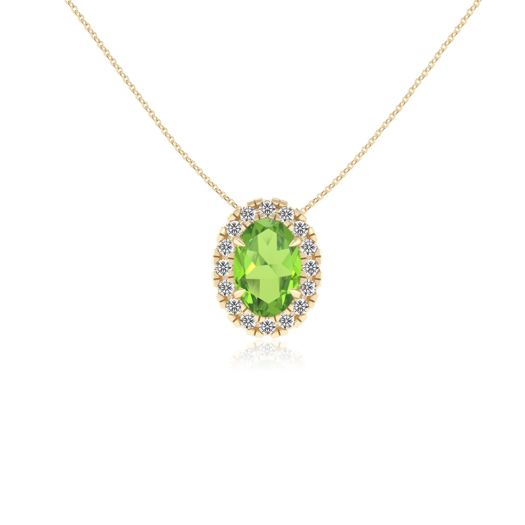 natural peridot oval solitaire necklaces in yellow gold