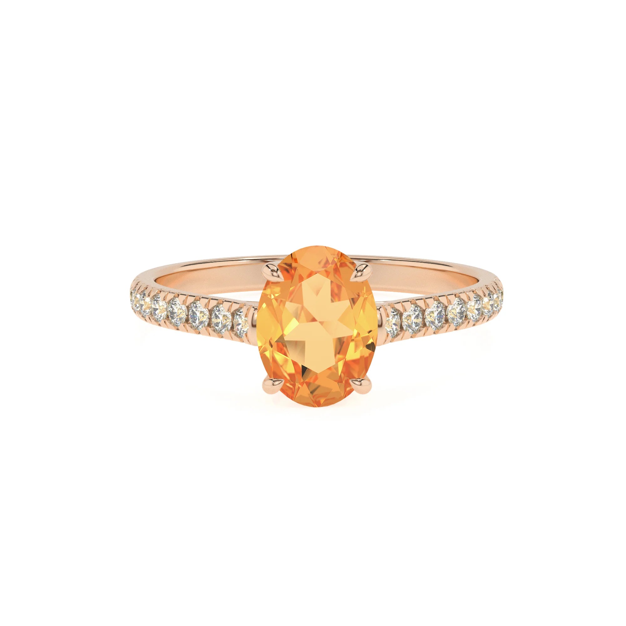 lab grown citrine oval half eternity solitaire engagement rings in rose gold