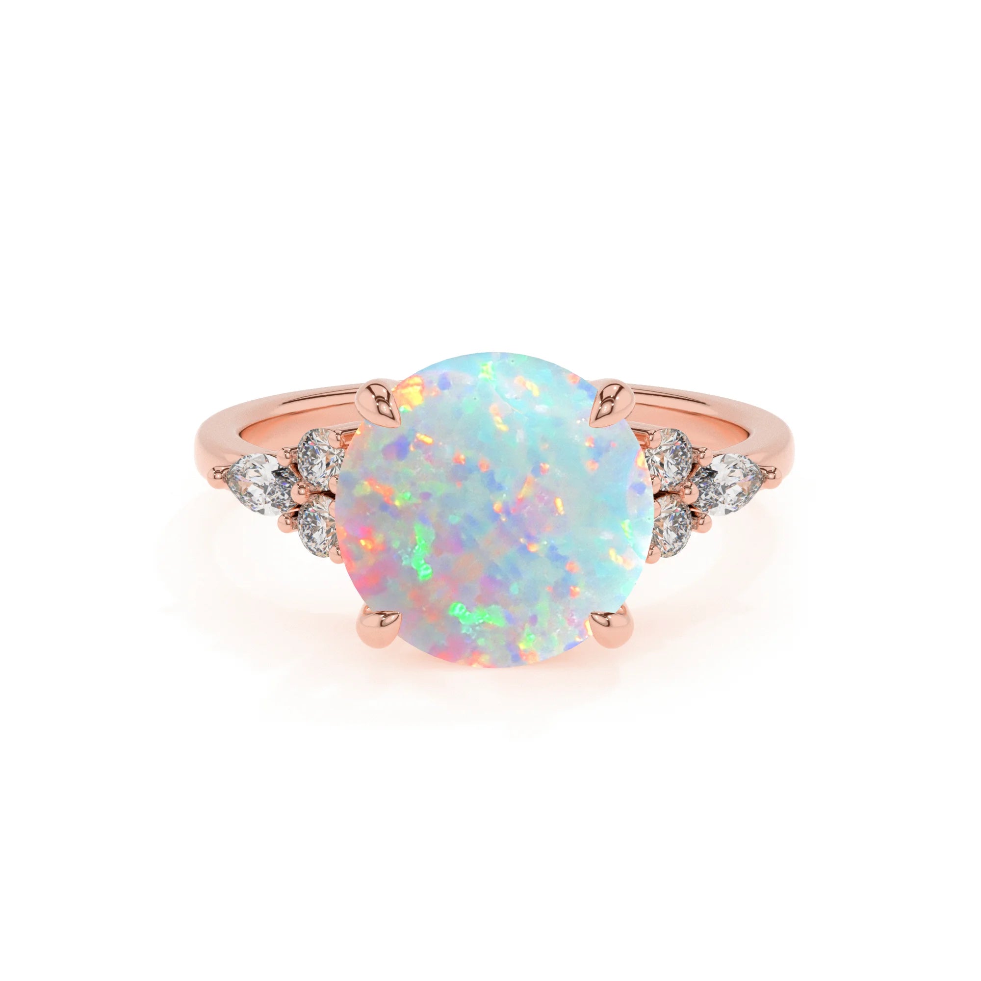 lab grown opal round solitaire rings in rose gold