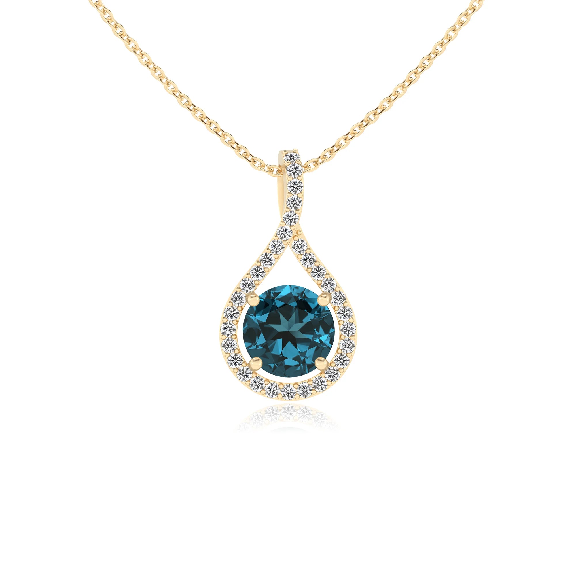 natural london-blue-topaz round solitaire necklaces in yellow gold