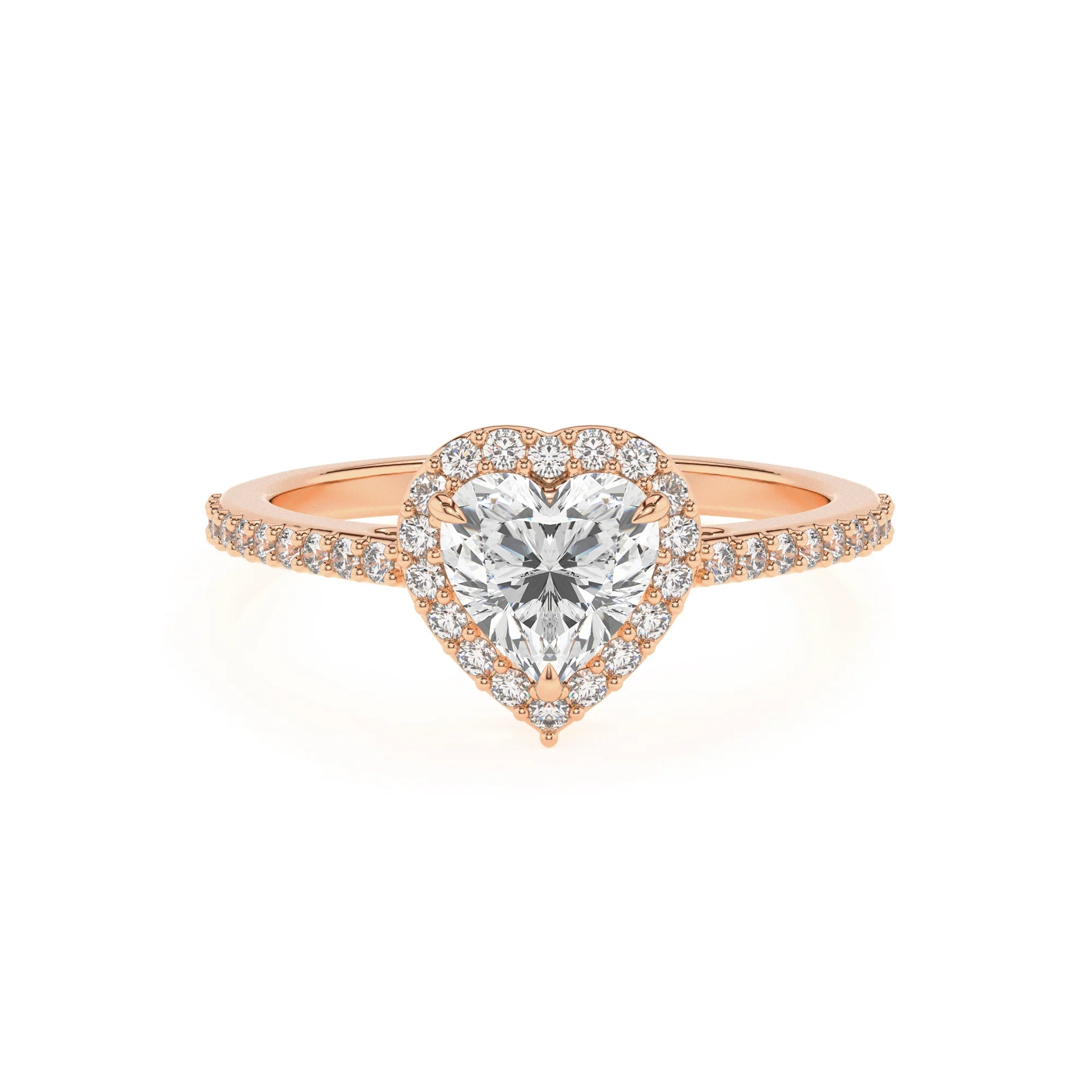 lab grown moissanite heart solitaire rings in rose gold