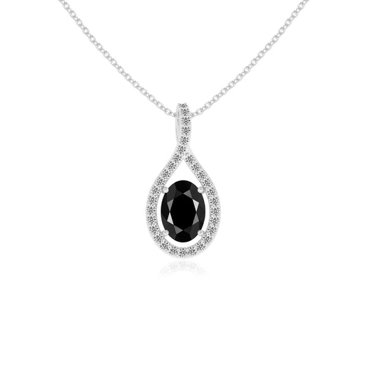 natural black-onyx oval solitaire necklaces in white gold