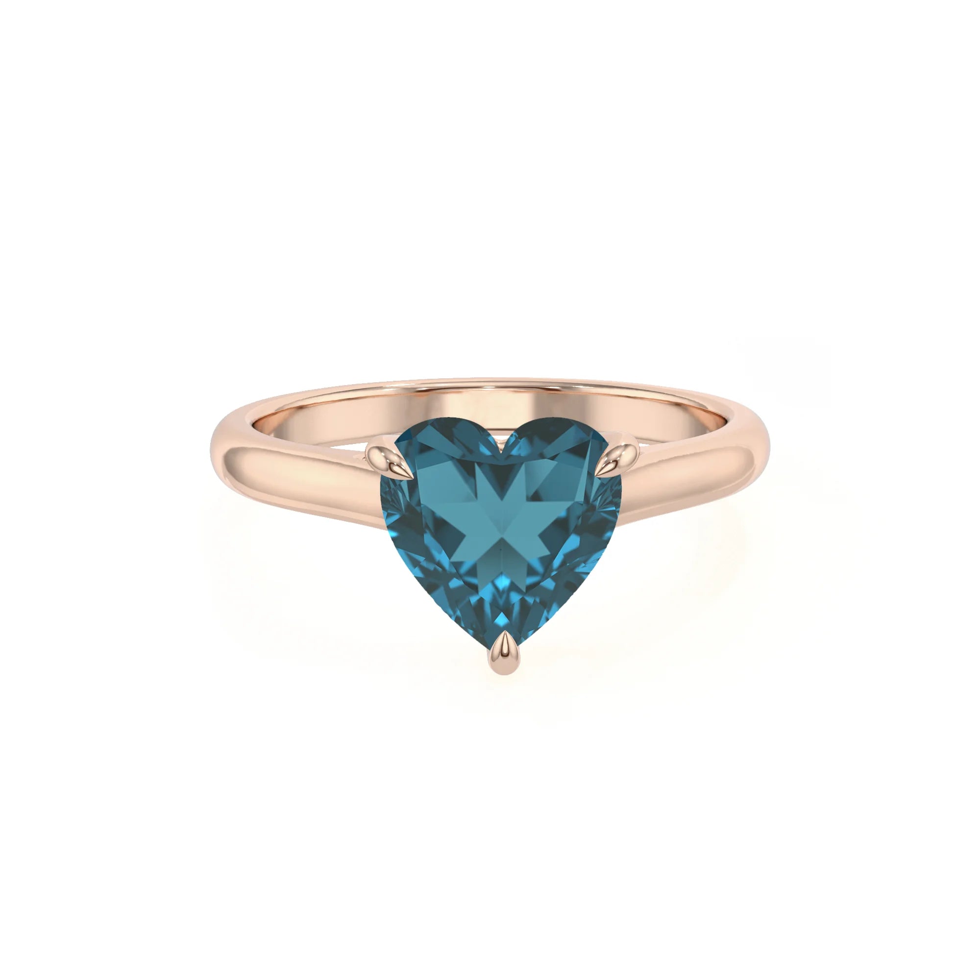 natural london-blue-topaz heart solitaire rings in rose gold