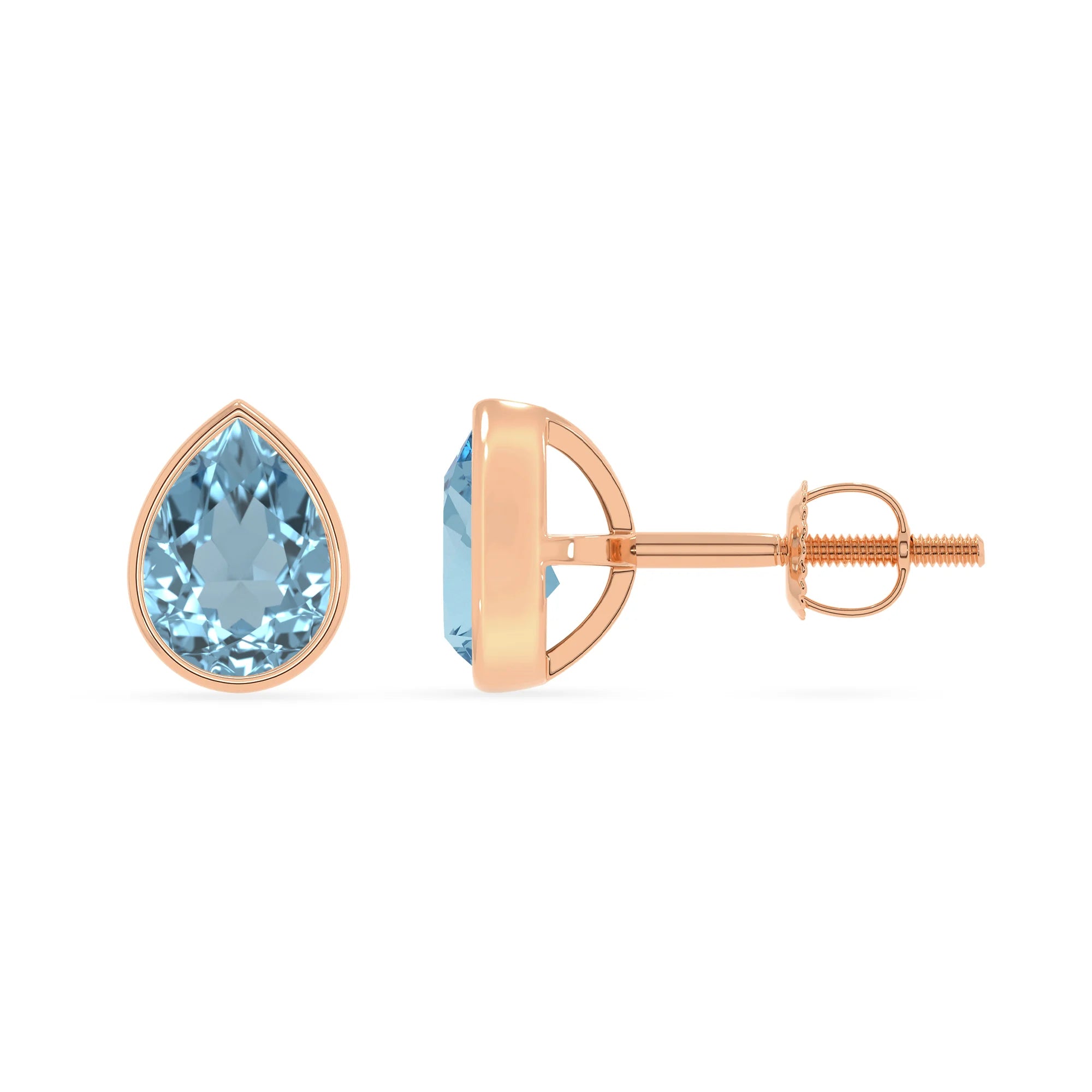 lab grown aquamarine pear stud earrings in rose gold