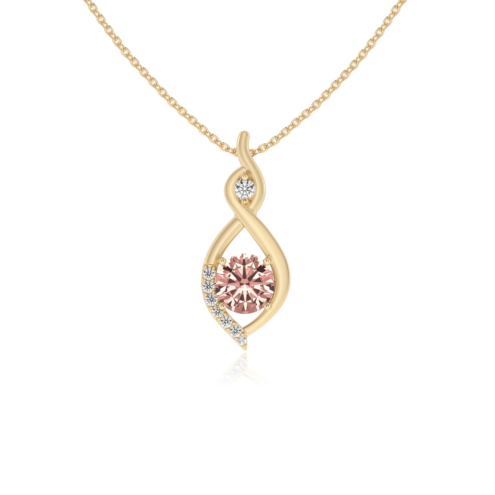 lab grown morganite round solitaire necklaces in yellow gold