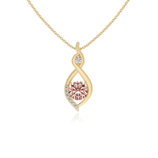 lab grown morganite round solitaire necklaces in yellow gold