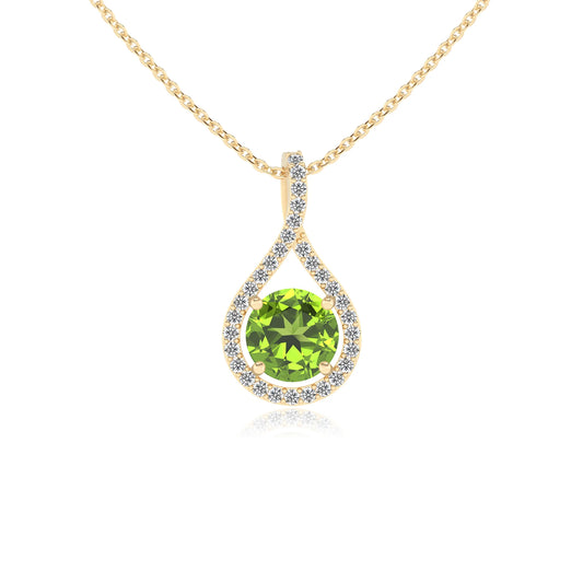 natural peridot round solitaire necklaces in yellow gold