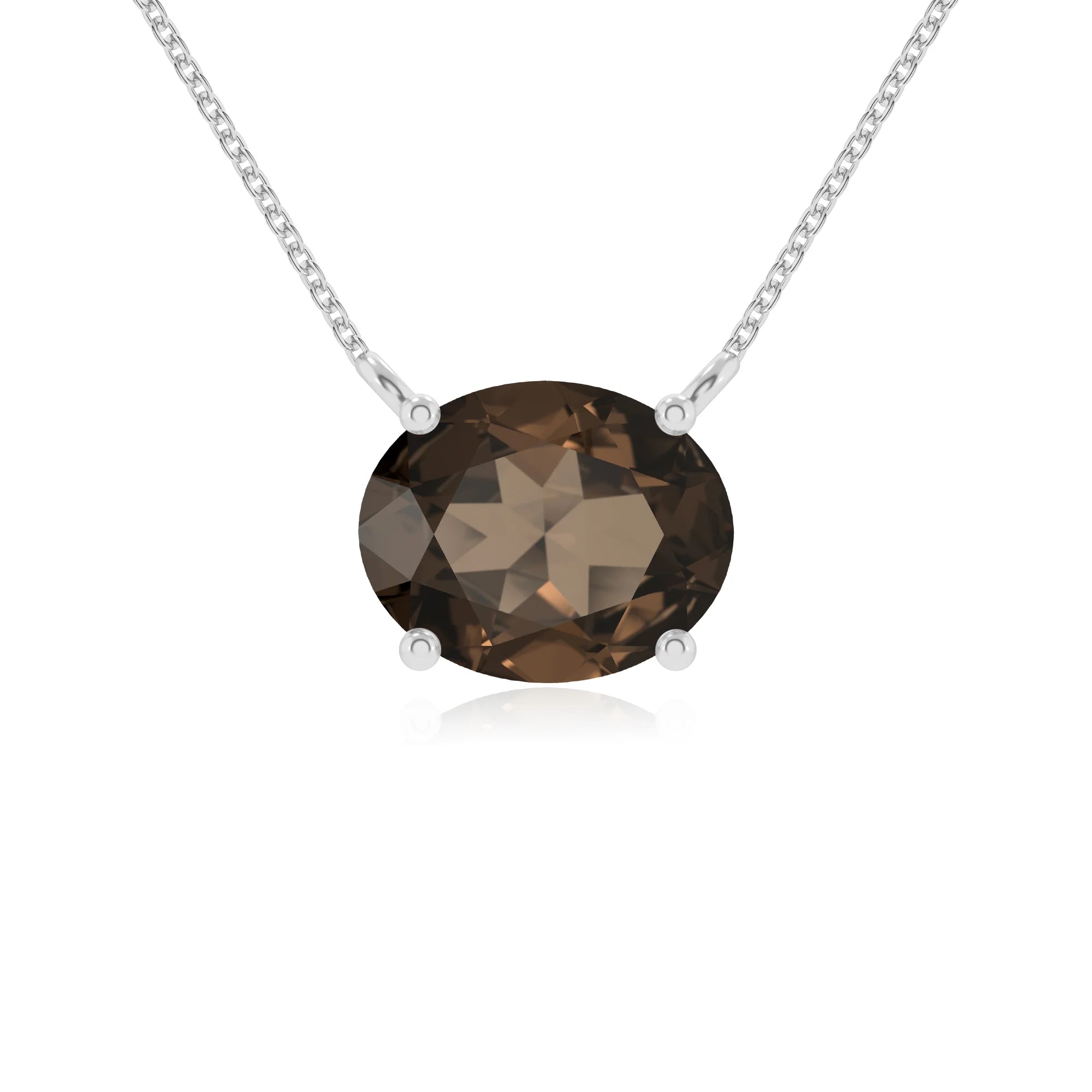natural smoky-quartz oval solitaire necklaces in white gold