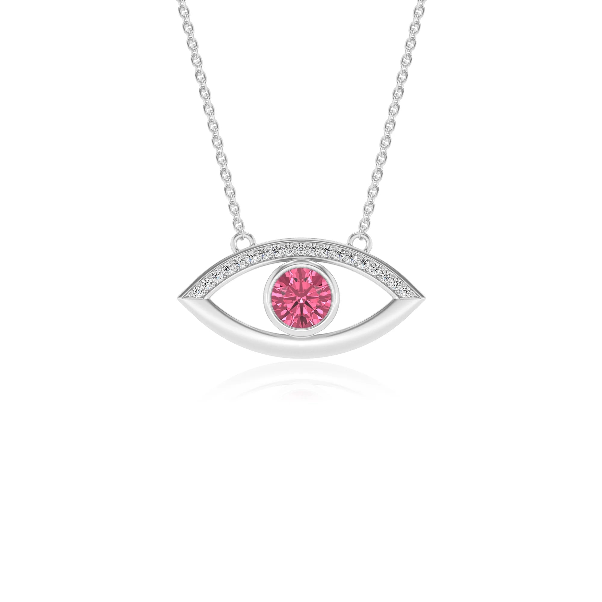 lab grown pink-tourmaline round solitaire necklaces in sterling silver