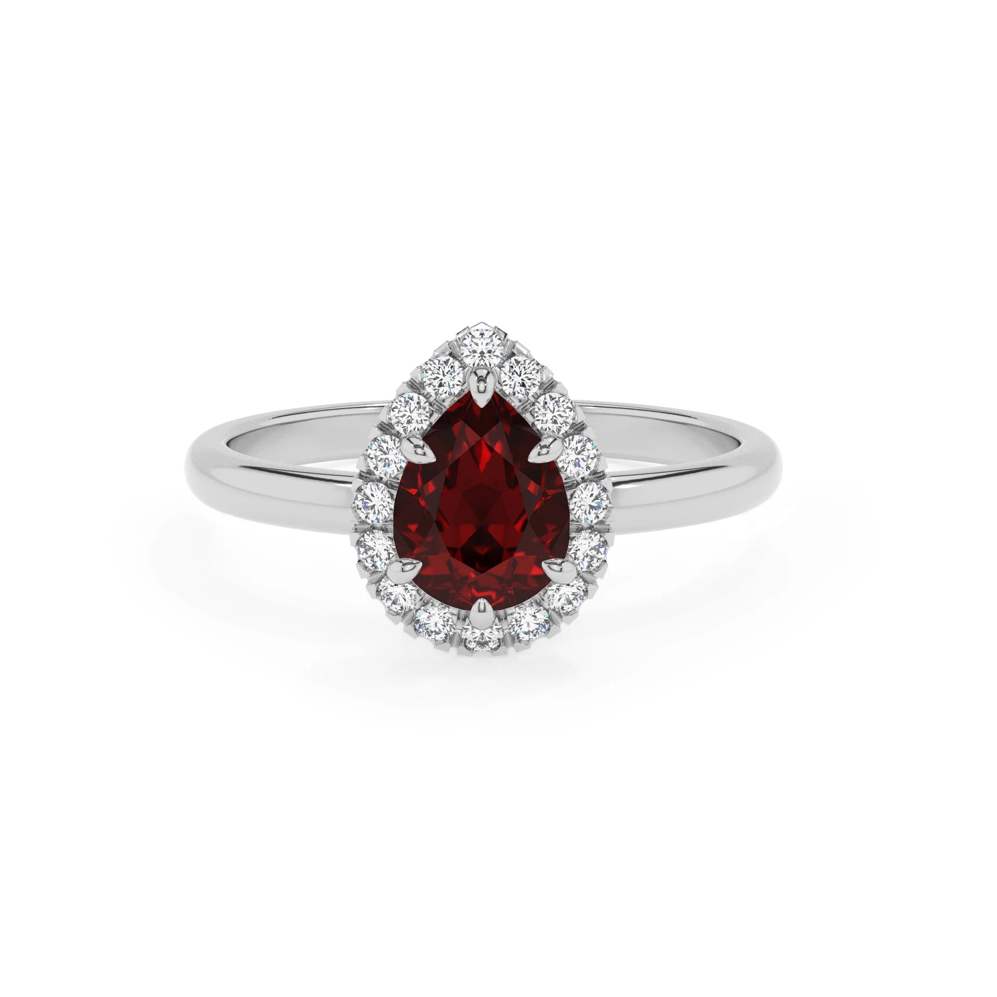 natural garnet pear solitaire rings in sterling silver