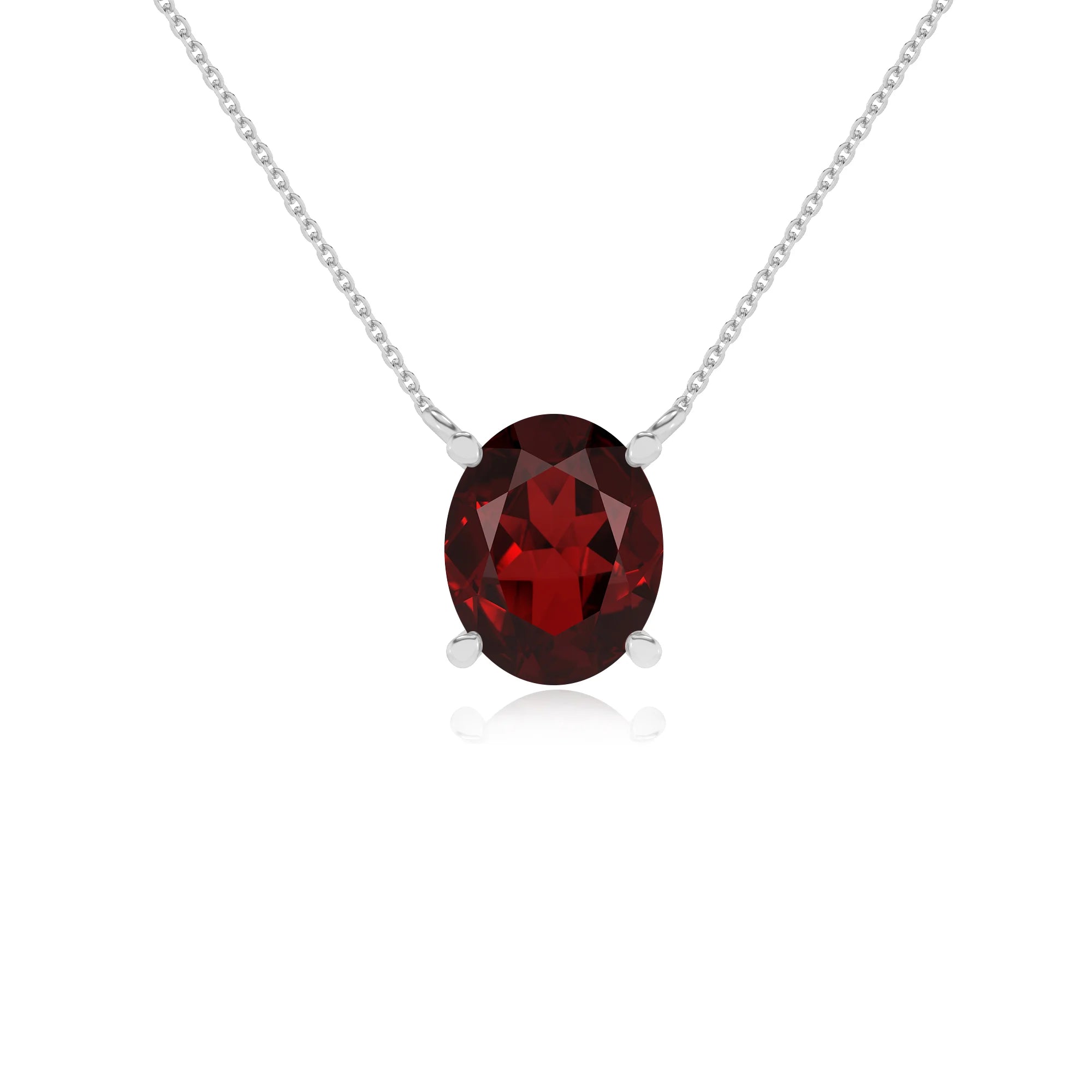 natural garnet oval solitaire necklaces in white gold