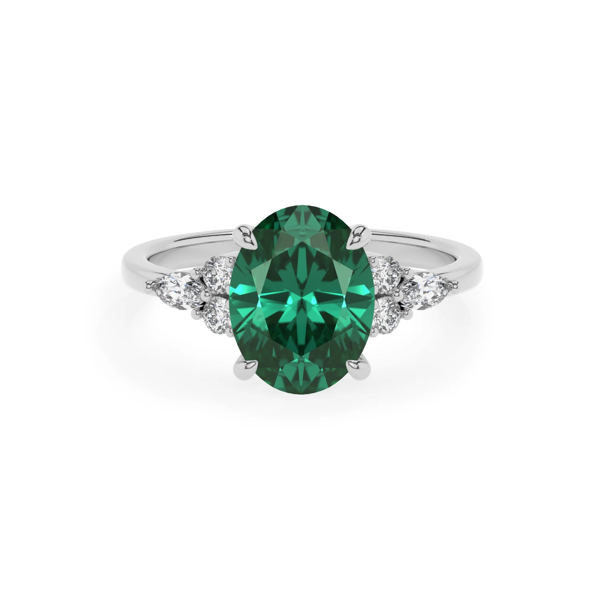 lab grown emerald oval solitaire rings in platinum